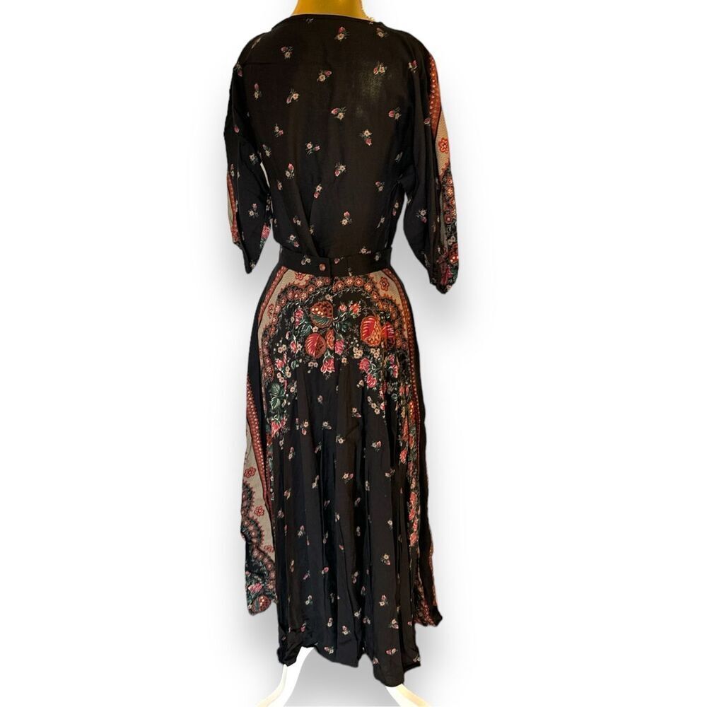 Rare 70s Vintage Chessa Davis USA Black Floral 2 Piece Long Maxi Skirt Dress 80s - Picture 5 of 7